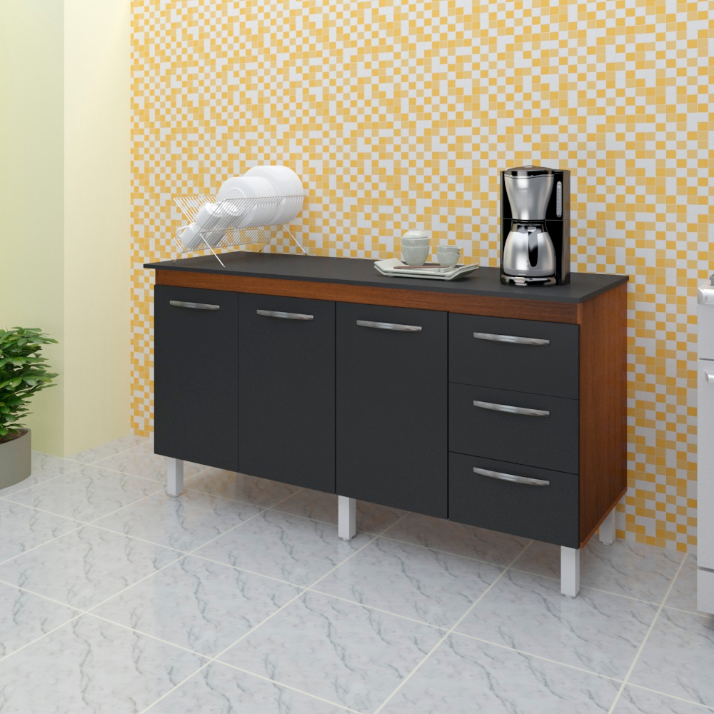 Balcao Com Tampo 160cm 9140X9320 Preto Savana Mobbs