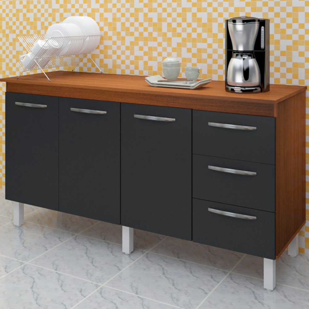 Balcao Com Tampo 160cm 9140X9320 Savana Preto Mobbs
