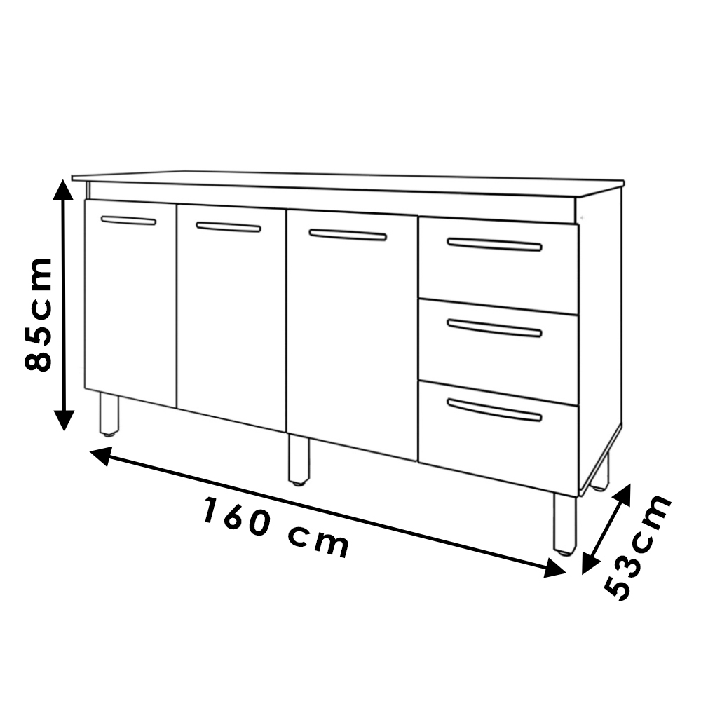 Balcao Com Tampo 160cm 9140X9320 Savana Preto Mobbs