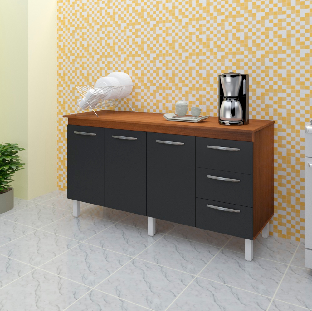 Balcao Com Tampo 160cm 9140X9320 Savana Preto Mobbs