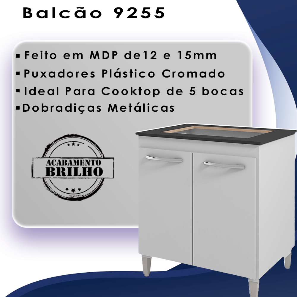 Balcao Com Tampo 70cm Para Cooktop 5 Bocas 9255 Branco Mobbs