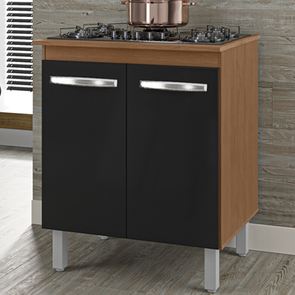 Balcao Com Tampo 70cm Para Cooktop 5 Bocas 9255 Savana Preto Mobbs