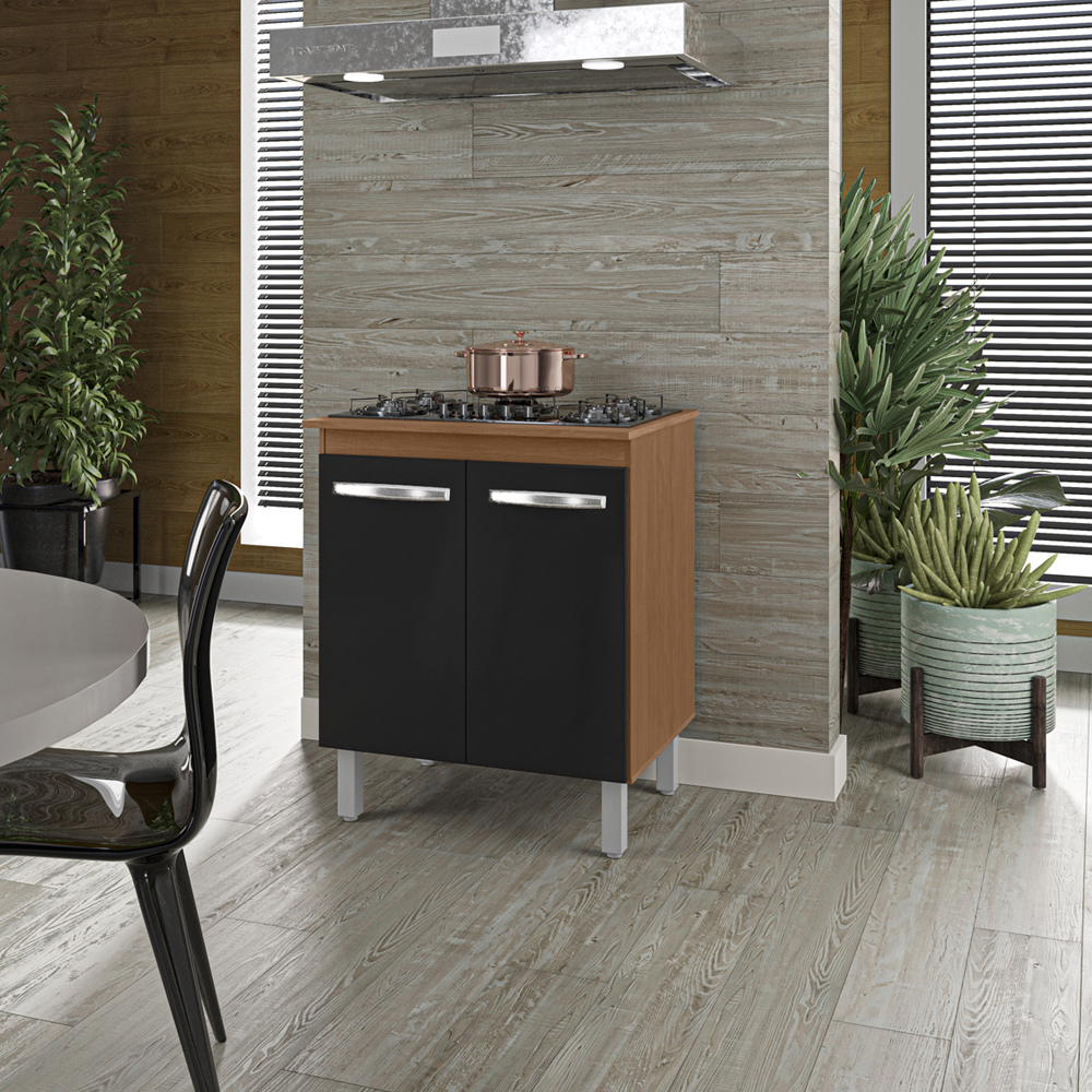 Balcao Com Tampo 75 cm Para Cooktop 5 Bocas 9255 Savana Preto Mobbs