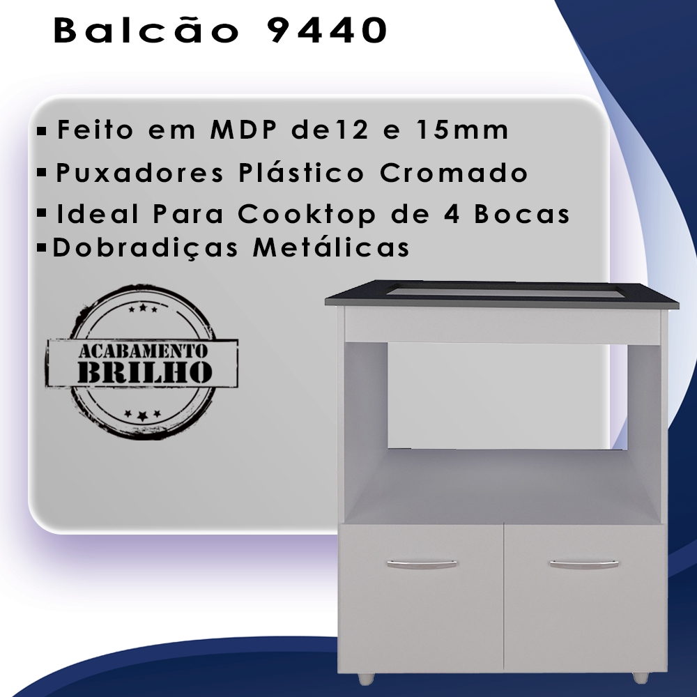 Balcao Com Tampo Cooktop 4 Bocas 75cm 9440 Branco Mobbs