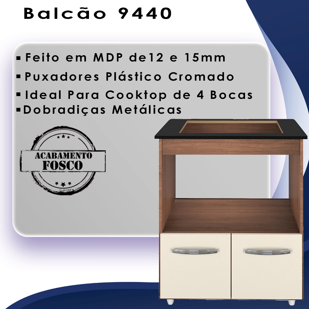 Balcao Com Tampo Cooktop 4 Bocas 75cm 9440 Savana Off White Mobbs