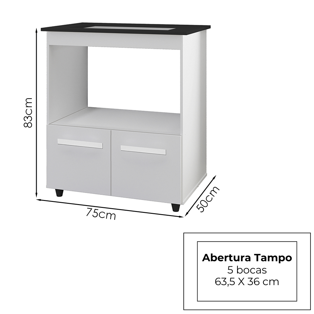 Balcao Com Tampo Cooktop 5 Bocas 75cm 9445 Branco Mobbs