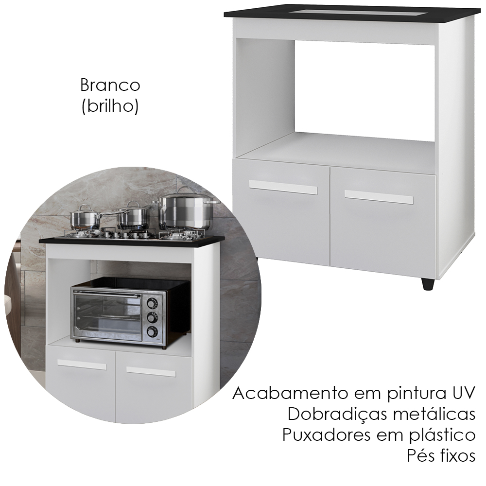 Balcao Com Tampo Cooktop 5 Bocas 75cm 9445 Branco Mobbs