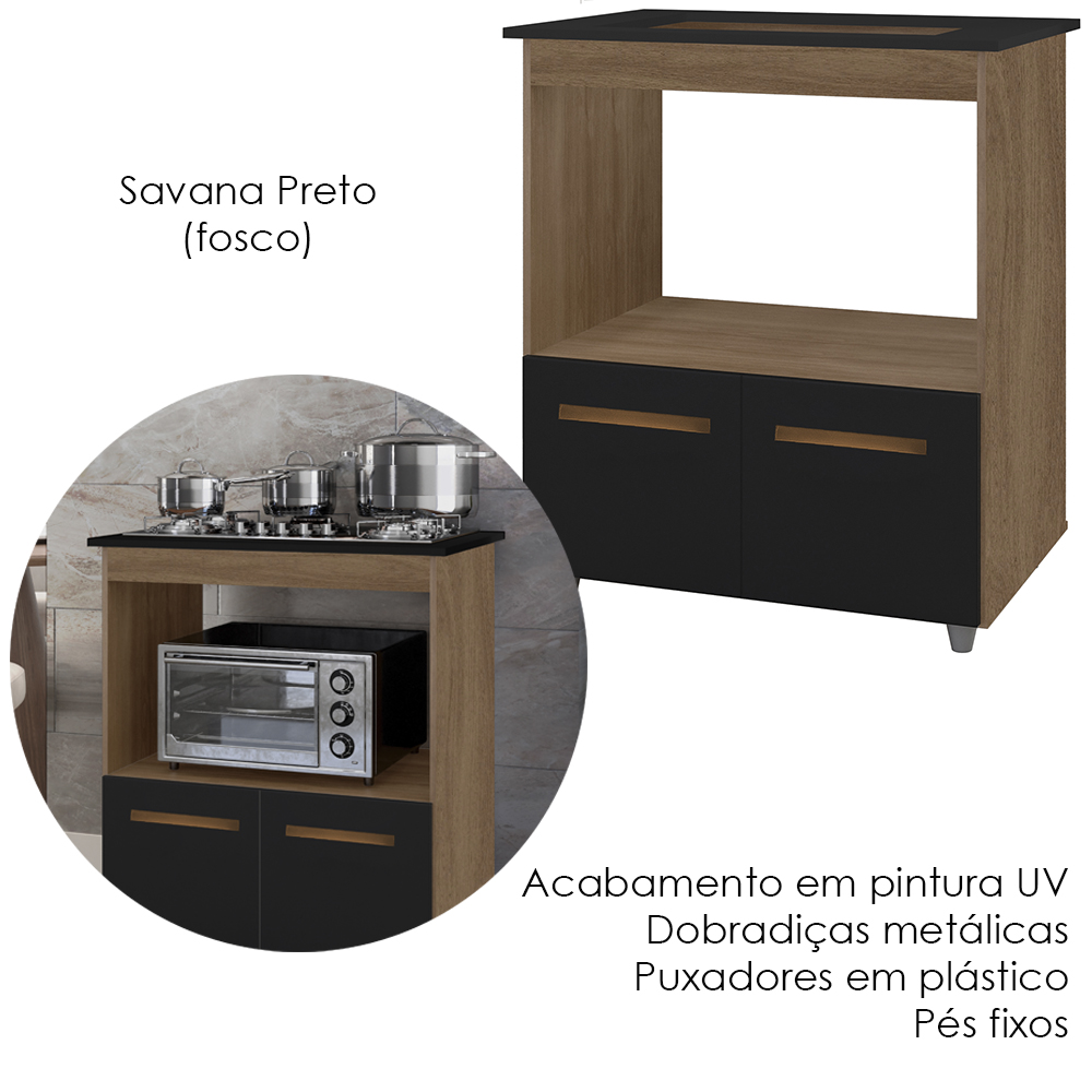 Balcao Com Tampo Cooktop 5 Bocas 75cm 9445 Savana Preto Mobbs