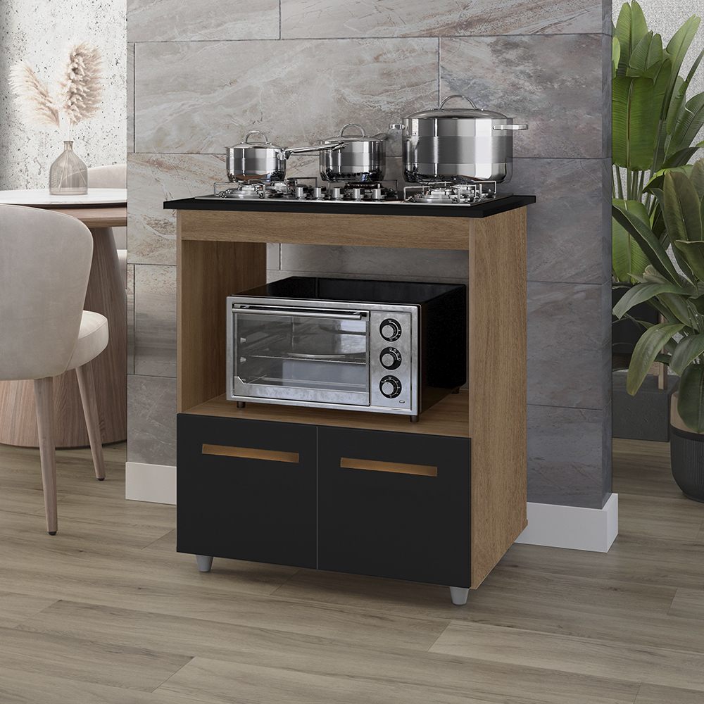 Balcao Com Tampo Cooktop 5 Bocas 75cm 9445 Savana Preto Mobbs