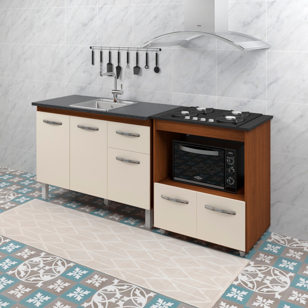 Balcao Cooktop 4 Bocas e Pia 120cm Savana Off White Mobbs