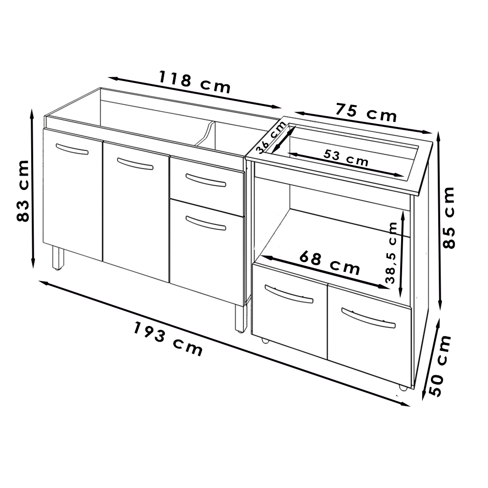 Balcao Cooktop 4 Bocas e Pia 120cm Savana Preto Mobbs