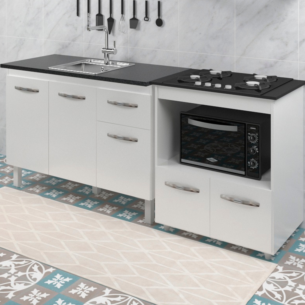 Balcao Cooktop 4 Bocas e Pia 120cms Branco Mobbs