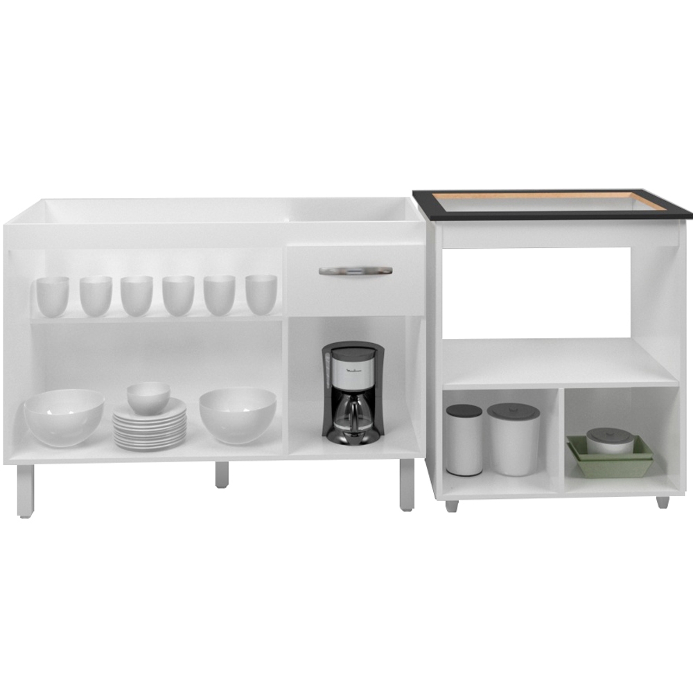Balcao Cooktop 4 Bocas e Pia 120cms Branco Mobbs