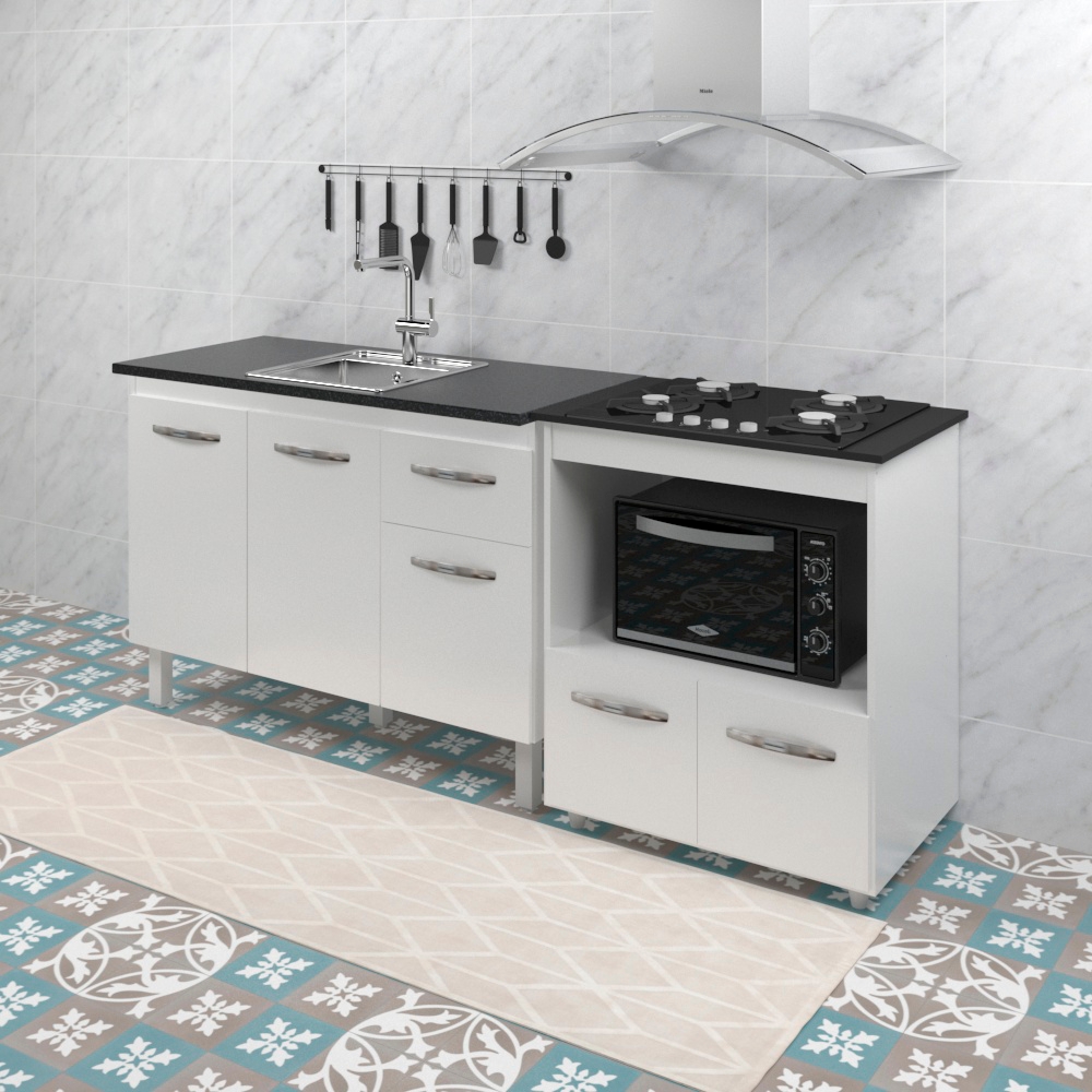 Balcao Cooktop 4 Bocas e Pia 120cms Branco Mobbs