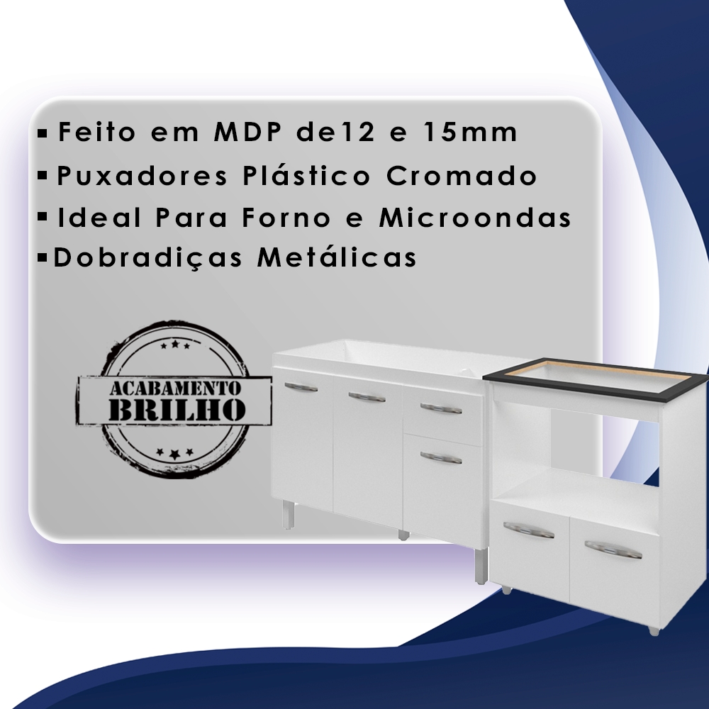 Balcao Cooktop 5 Bocas e Pia 120cm Branco Mobbs