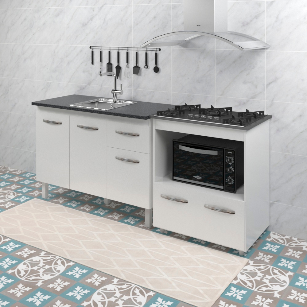 Balcao Cooktop 5 Bocas e Pia 120cm Branco Mobbs