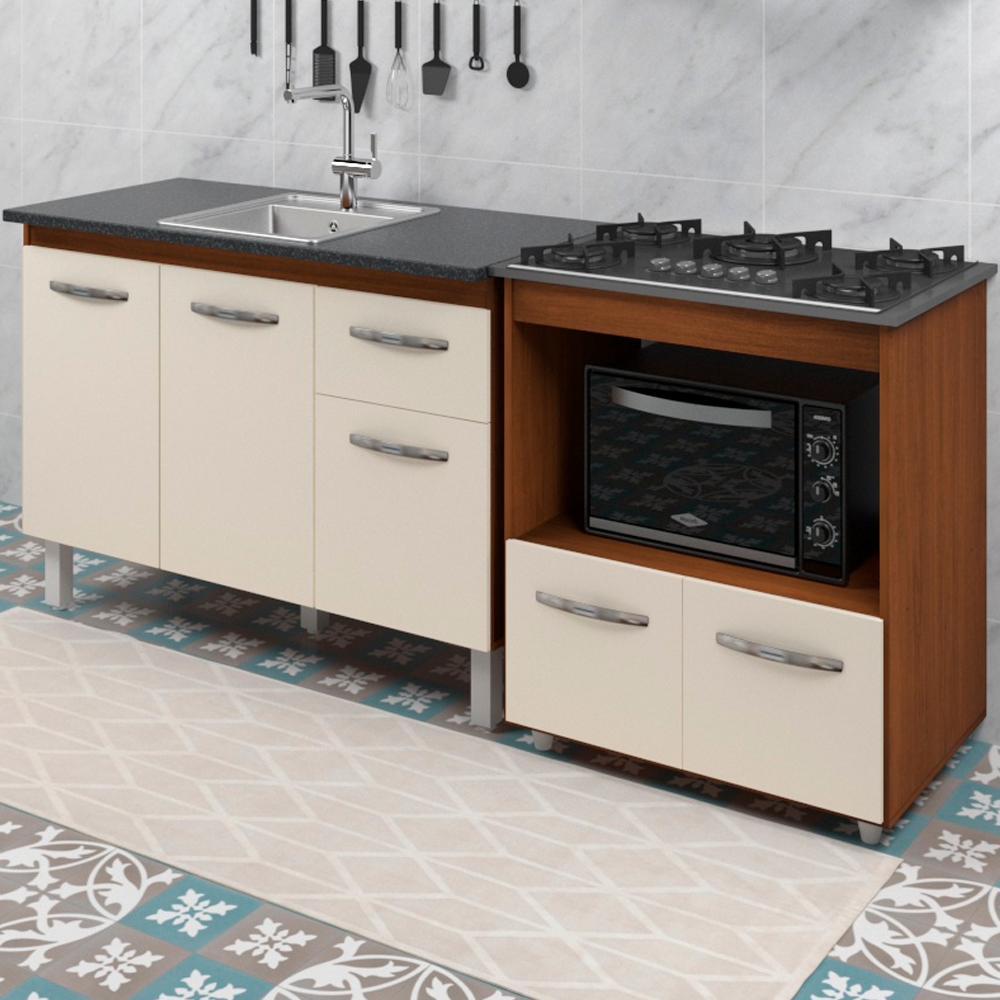 Balcao Cooktop 5 Bocas e Pia 120cm Savana Off White Mobbs