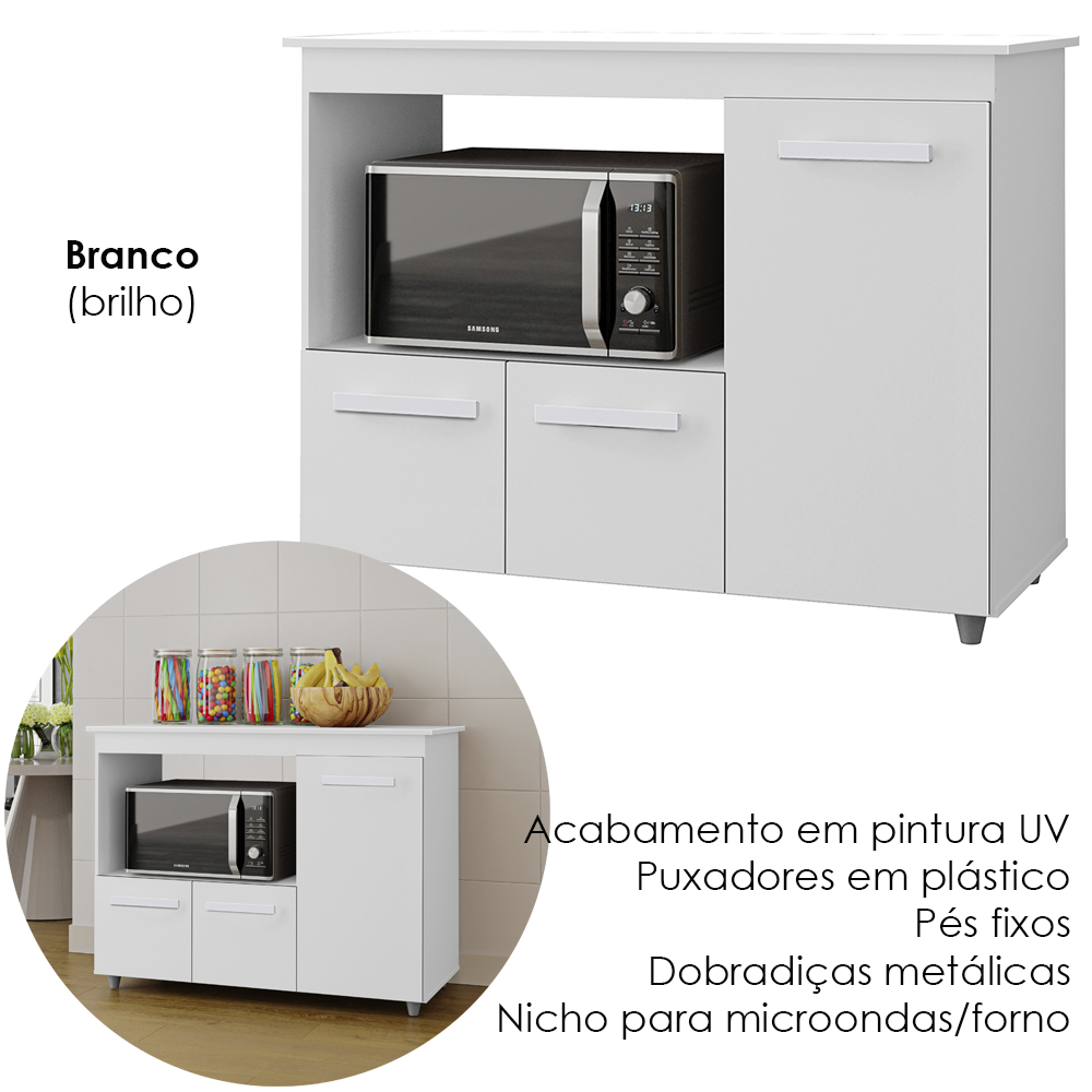 Balcao Multiuso 3 Portas 114cm 9480 Branco Mobbs