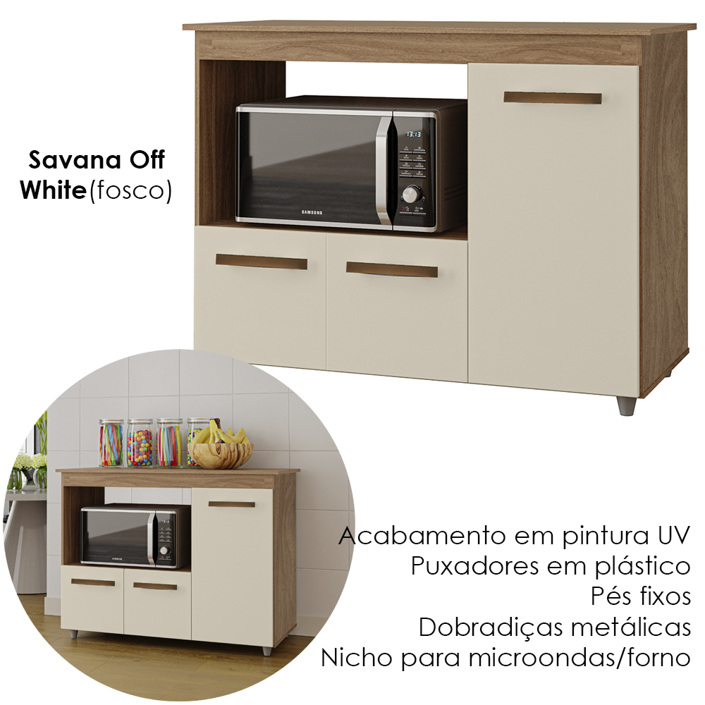 Balcao Multiuso 3 Portas 114cm 9480 Savana Off White Mobbs