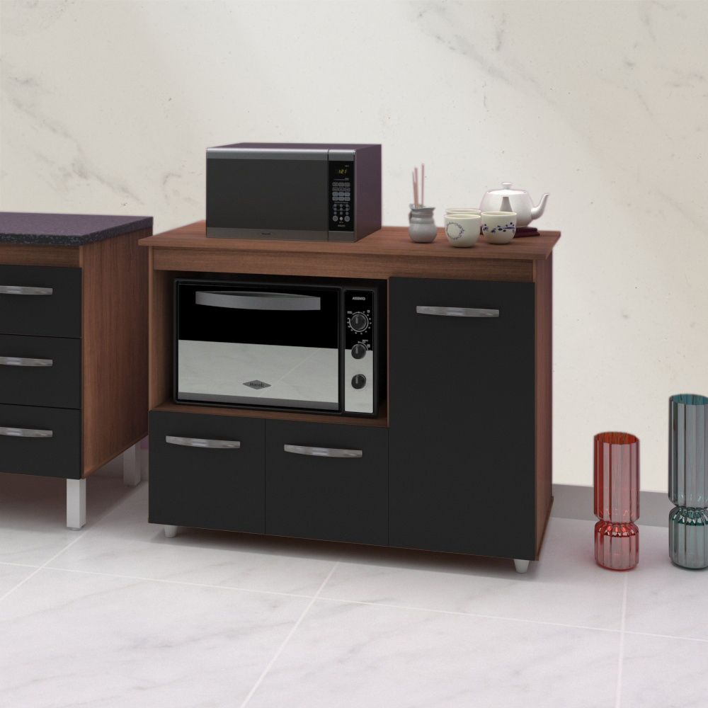 Balcao Multiuso 3 Portas 114cm 9480 Savana Preto Mobbs