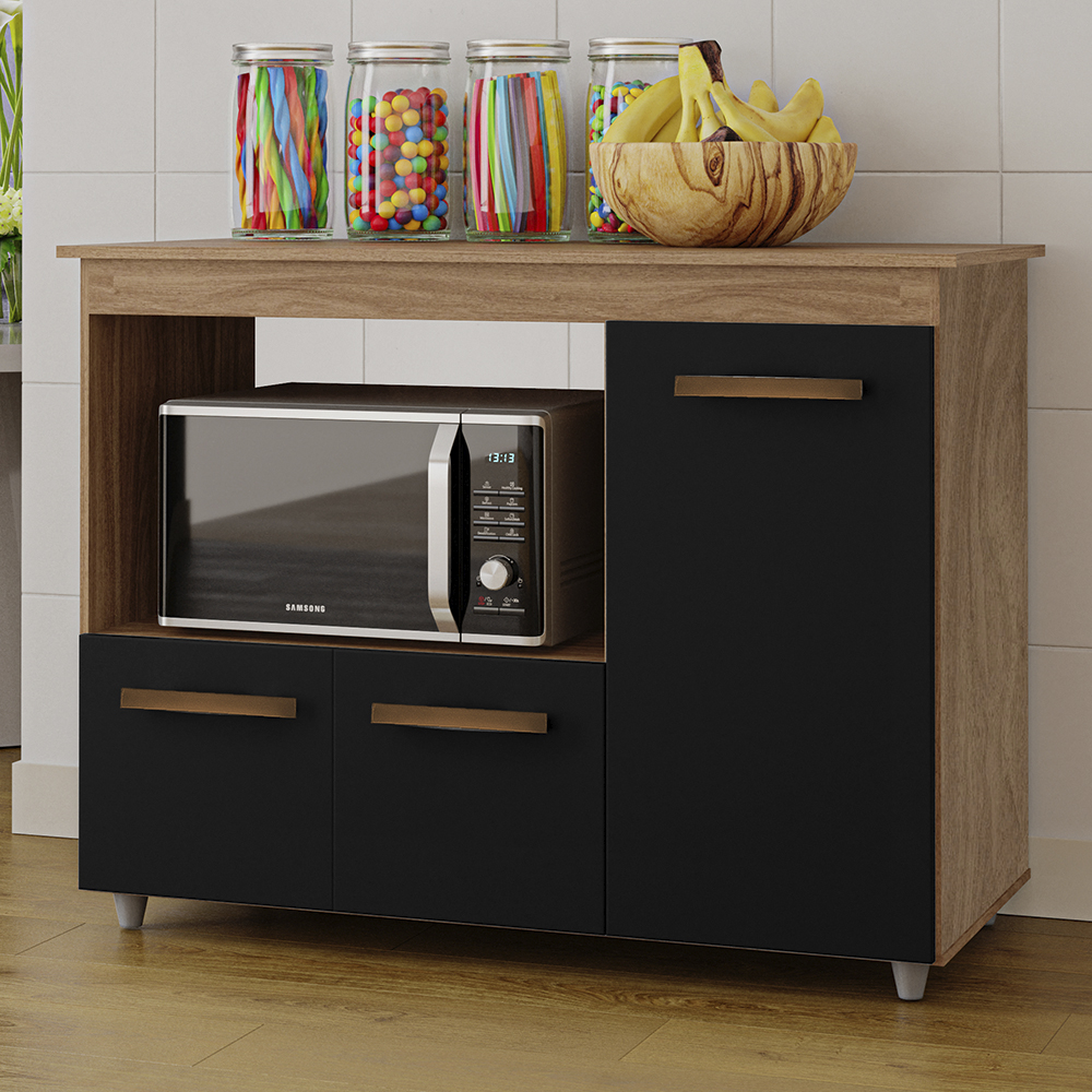 Balcao Multiuso 3 Portas 114cm 9480 Savana Preto Mobbs