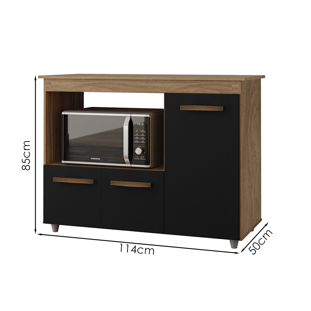 Balcao Multiuso 3 Portas 114cm 9480 Savana Preto Mobbs