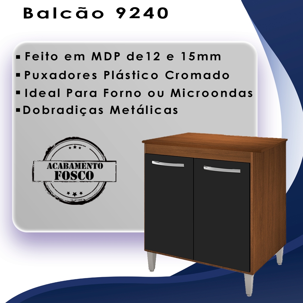 Balcao Multiuso 70cm 2 Portas 9240 Savana Preto Mobbs
