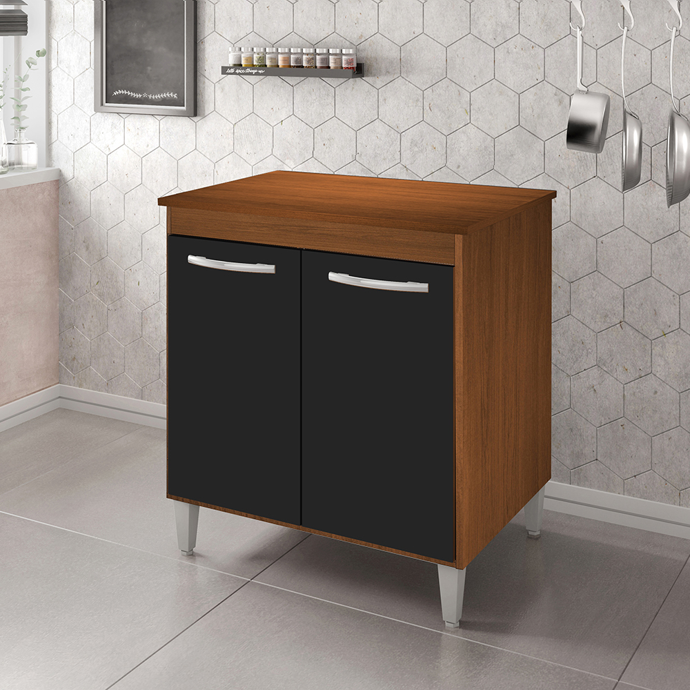 Balcao Multiuso 70cm 2 Portas 9240 Savana Preto Mobbs