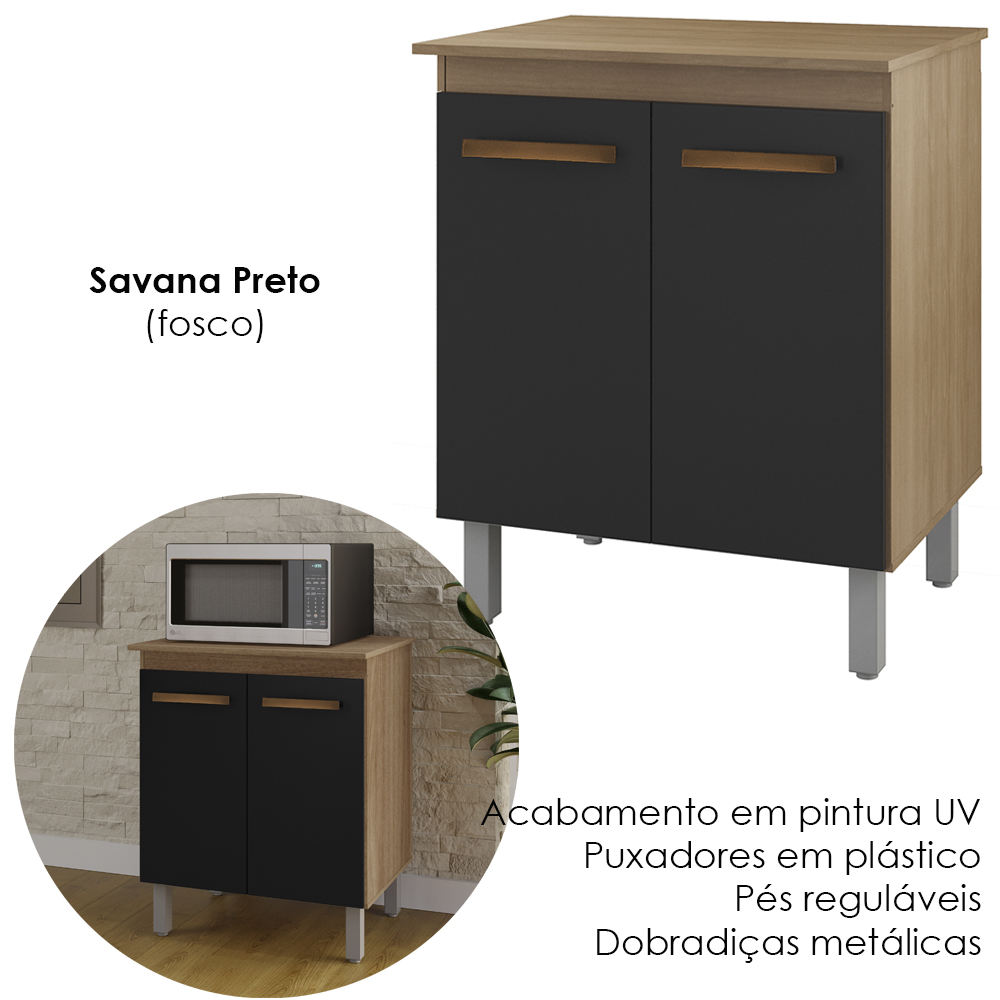 Balcao Multiuso 75 cm 2 Portas 9240 Savana Preto Mobbs