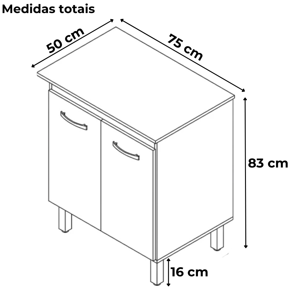 Balcao Multiuso 75 cm 2 Portas 9240 Savana Preto Mobbs