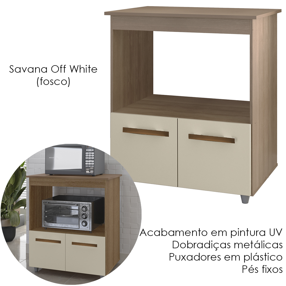 Balcao Multiuso Com Nicho 75cm 9450 Savana Off White Mobbs