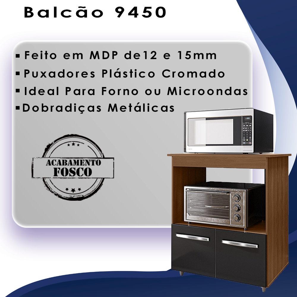 Balcao Multiuso Com Nicho 75cm 9450 Savana Preto Mobbs