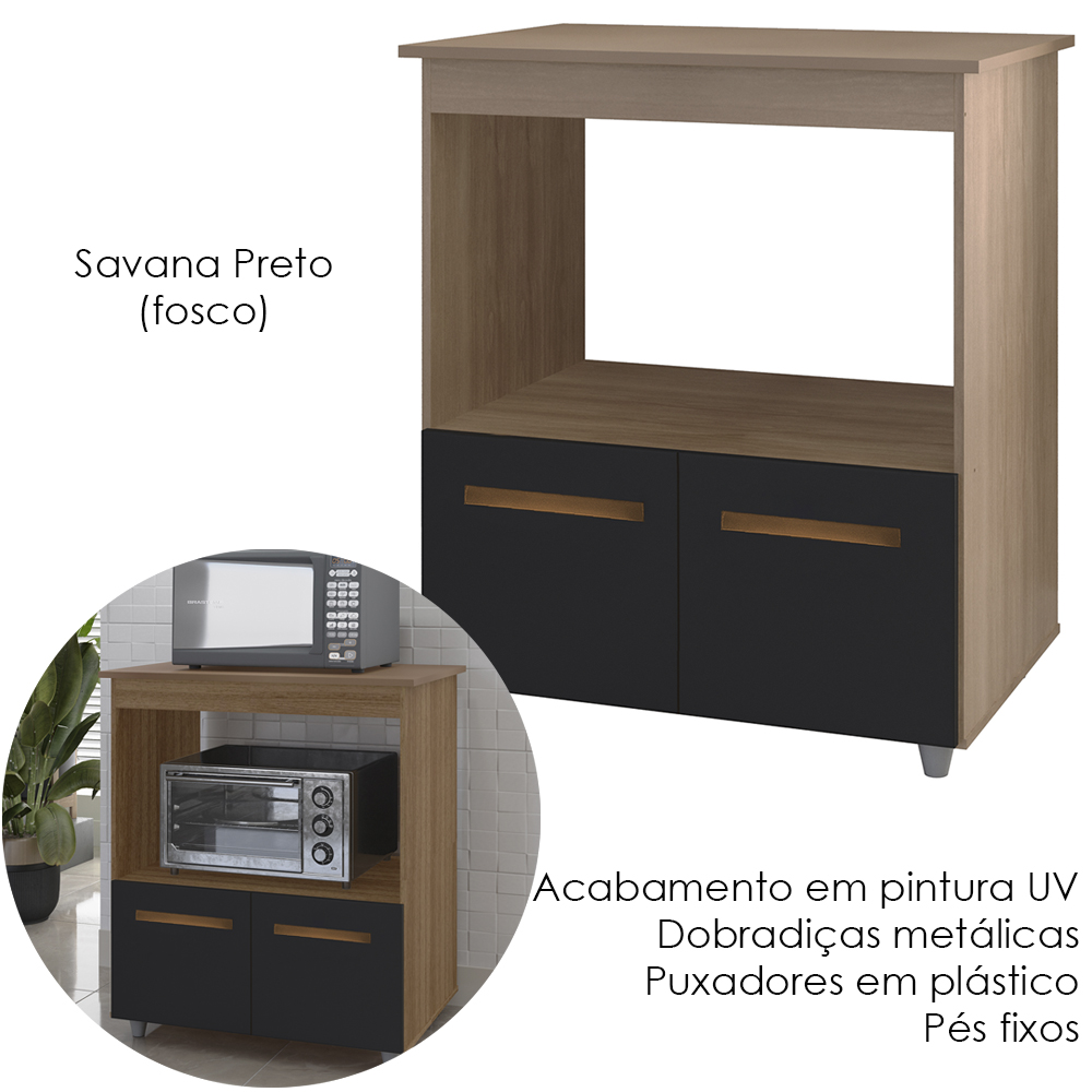 Balcao Multiuso Com Nicho 75cm 9450 Savana Preto Mobbs