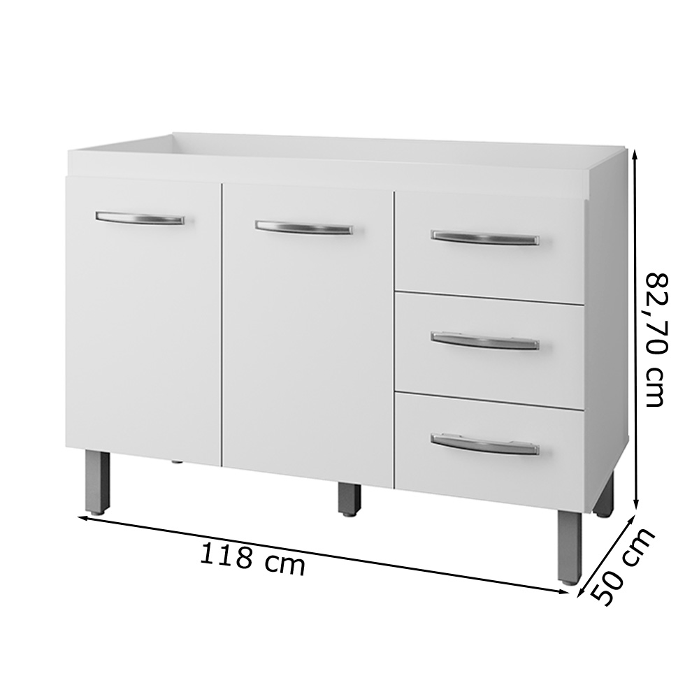 Balcao P/ Pia Sem Tampo Bianca 120 cm Branco Mobbs