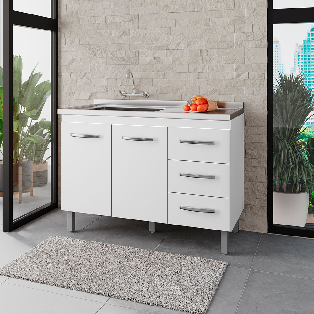 Balcao P/ Pia Sem Tampo Bianca 120 cm Branco Mobbs
