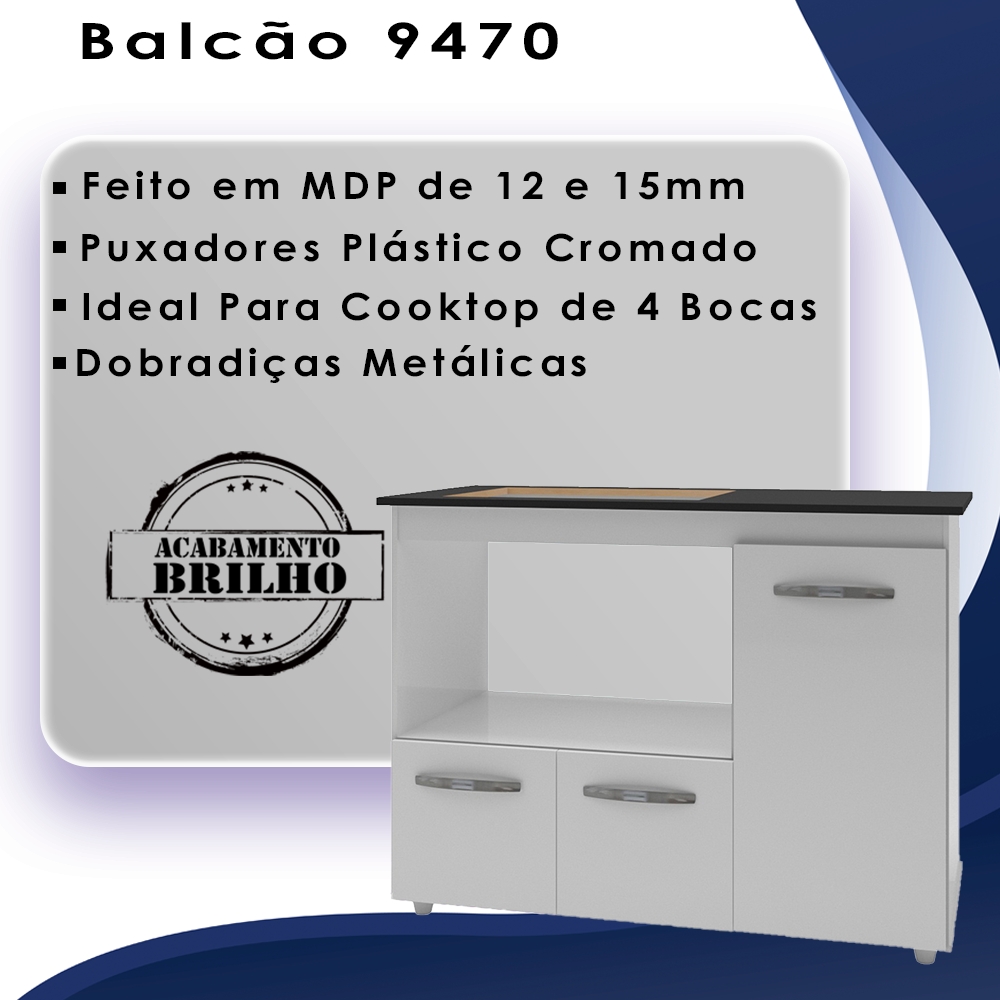 Balcao Para Cooktop 4 Bocas 114cm 9470 Branco Mobbs