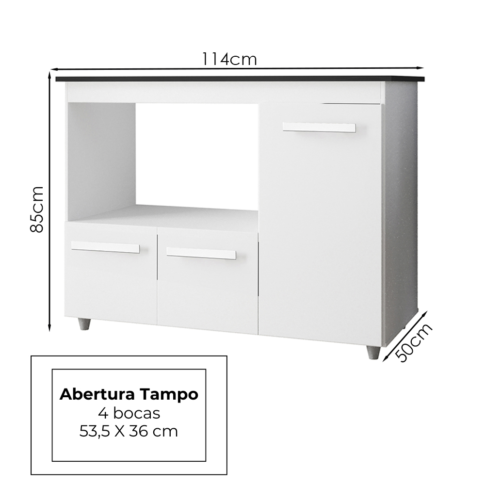Balcao Para Cooktop 4 Bocas 114cm 9470 Branco Mobbs