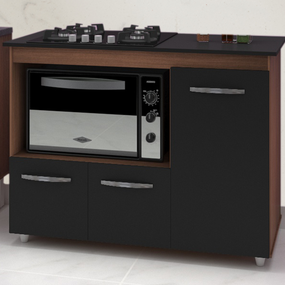 Balcao Para Cooktop 4 Bocas 114cm 9470 Savana Preto Mobbs