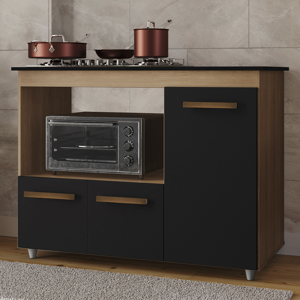 Balcao Para Cooktop 4 Bocas 114cm 9470 Savana Preto Mobbs