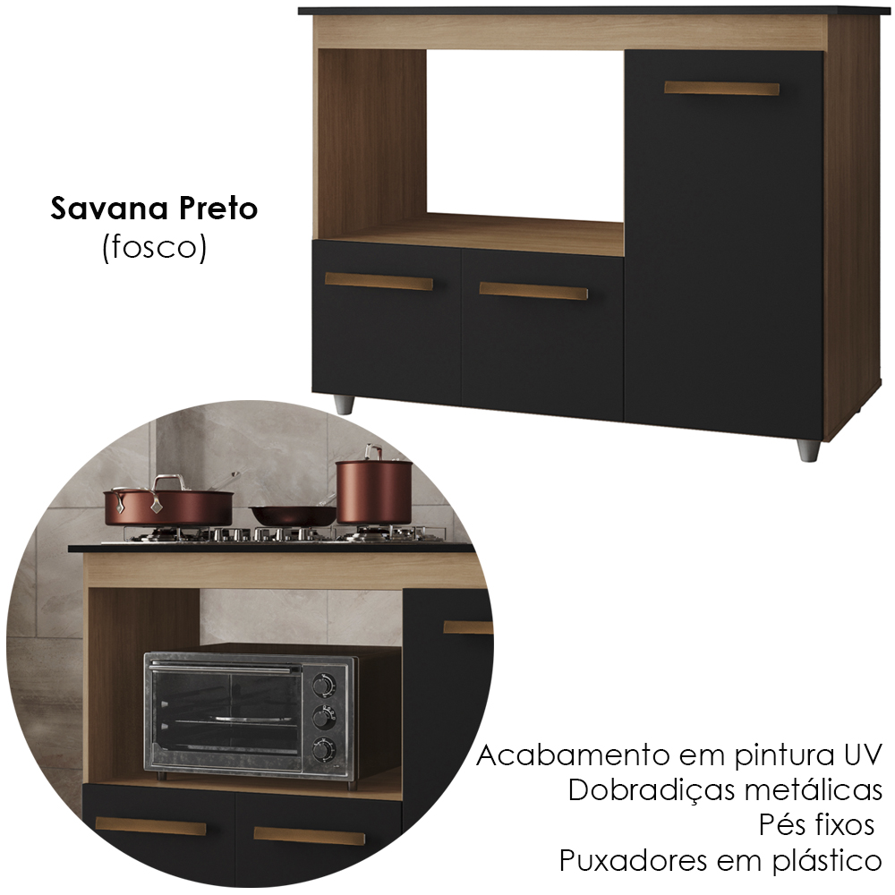 Balcao Para Cooktop 4 Bocas 114cm 9470 Savana Preto Mobbs