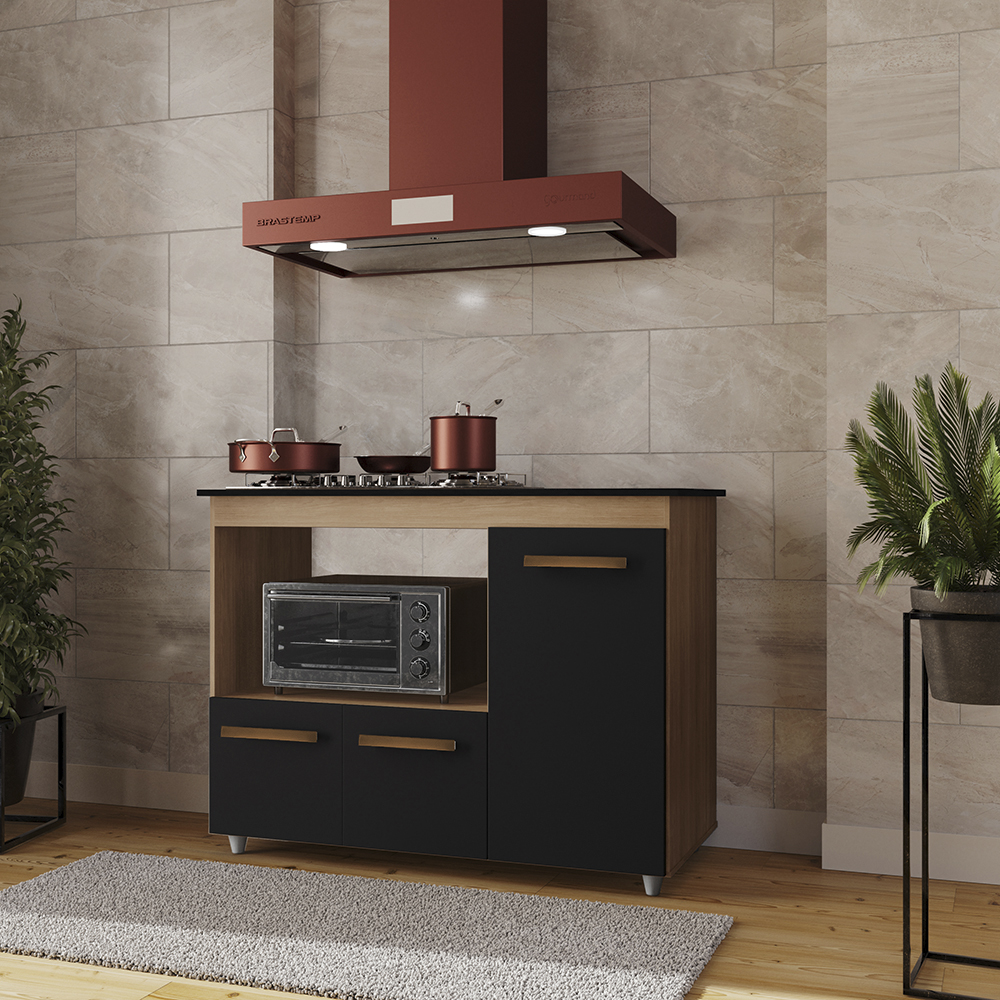 Balcao Para Cooktop 4 Bocas 114cm 9470 Savana Preto Mobbs