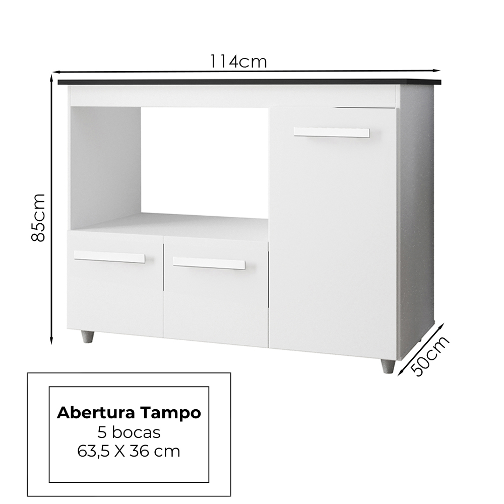 Balcao Para Cooktop 5 Bocas 114cm 9475 Branco Mobbs
