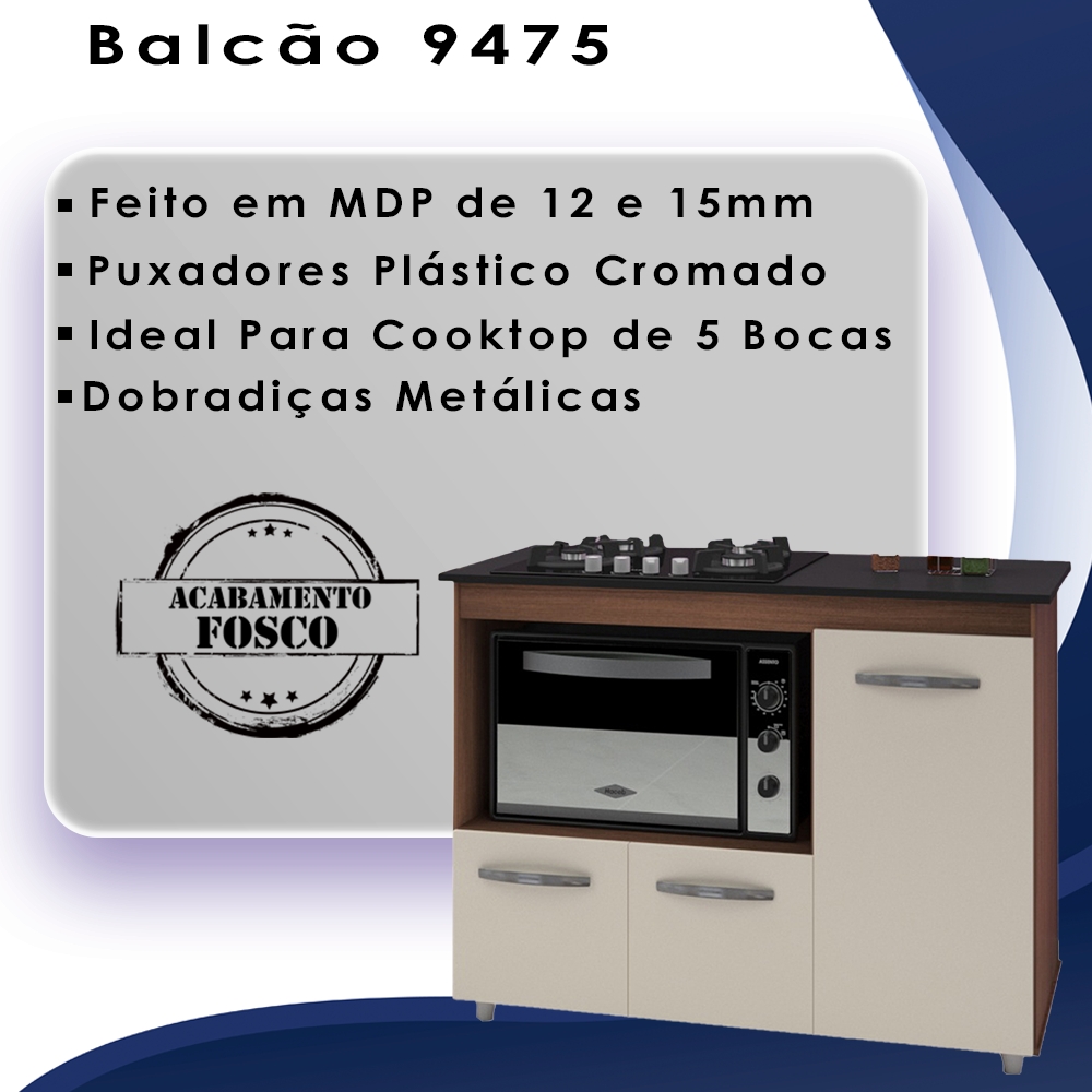 Balcao Para Cooktop 5 Bocas 114cm 9475 Savana Off White Mobbs