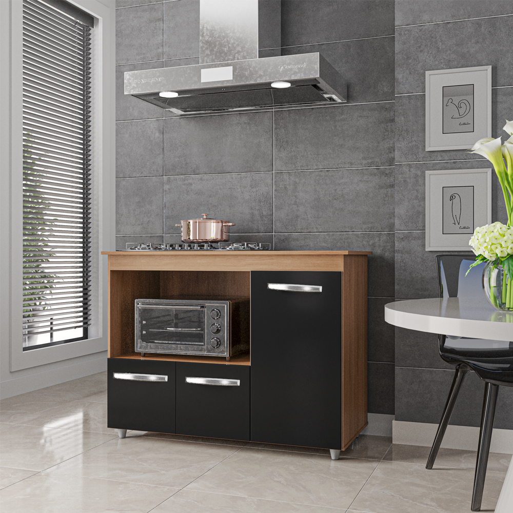 Balcao Para Cooktop 5 Bocas 114cm 9475 Savana Preto Mobbs