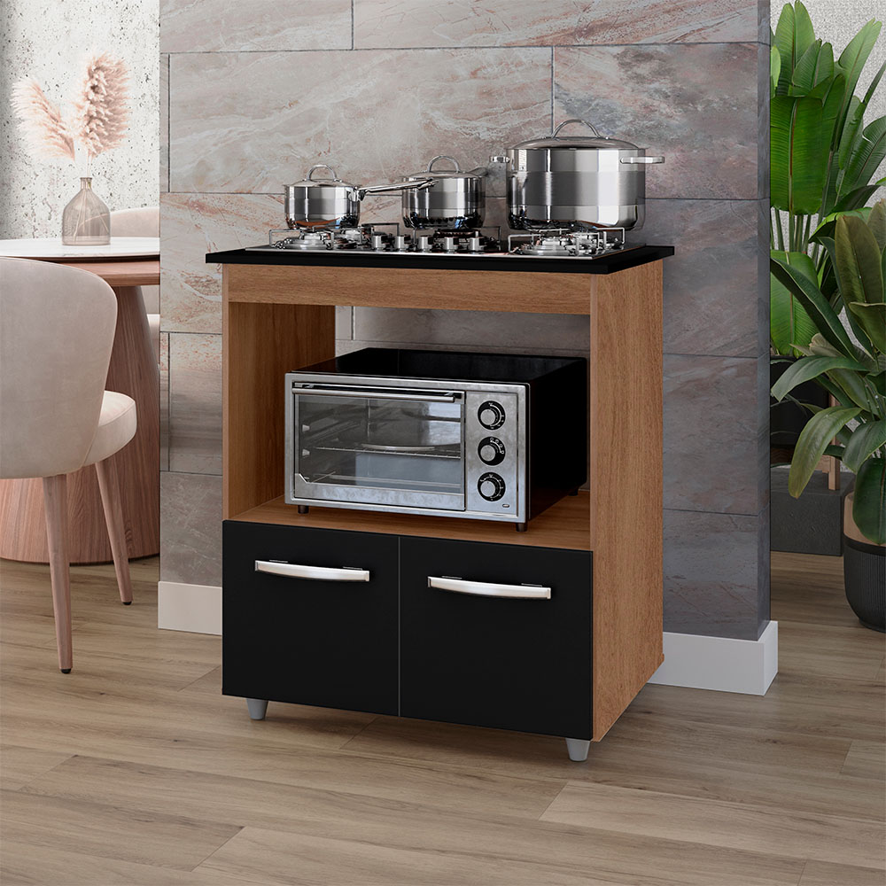 Balcao Para Cooktop 5 Bocas Elisa Mobbs cor:Savana Preto