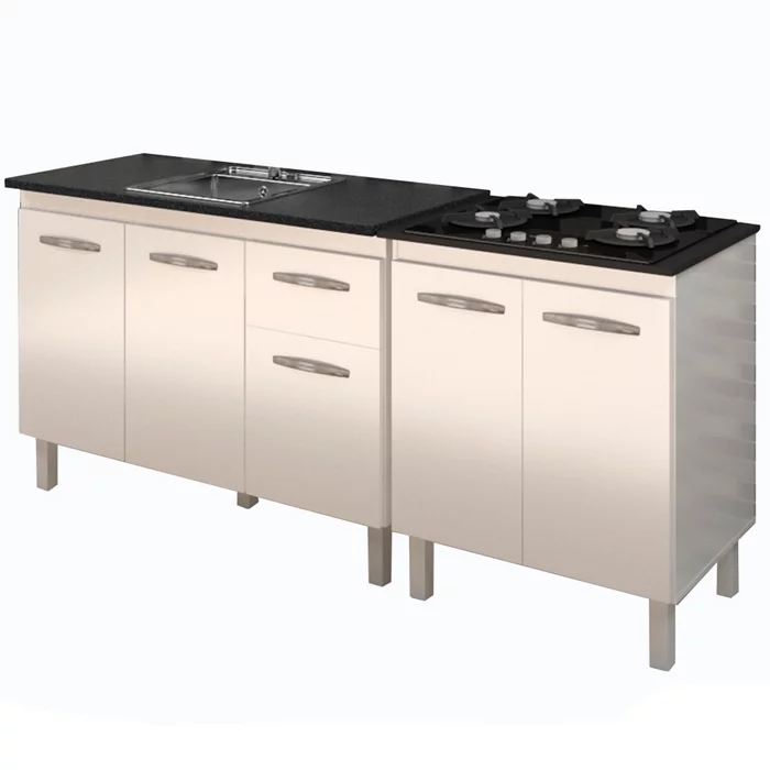 Balcao Pia 120cm e Cooktop 4 Bocas Branco Mobbs