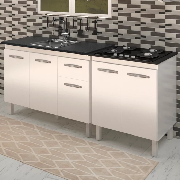 Balcao Pia 120cm e Cooktop 4 Bocas Branco Mobbs