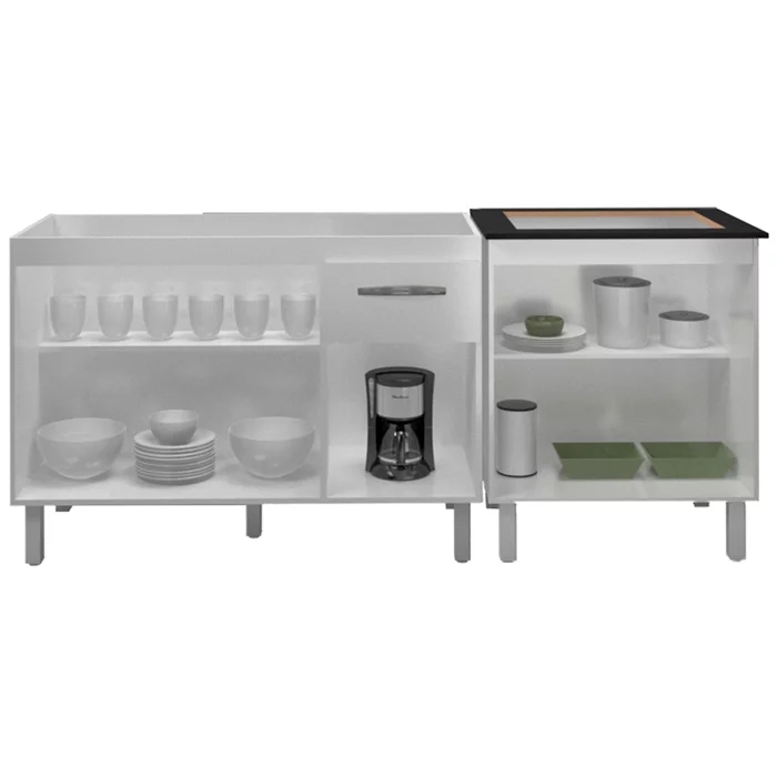 Balcao Pia 120cm e Cooktop 4 Bocas Branco Mobbs