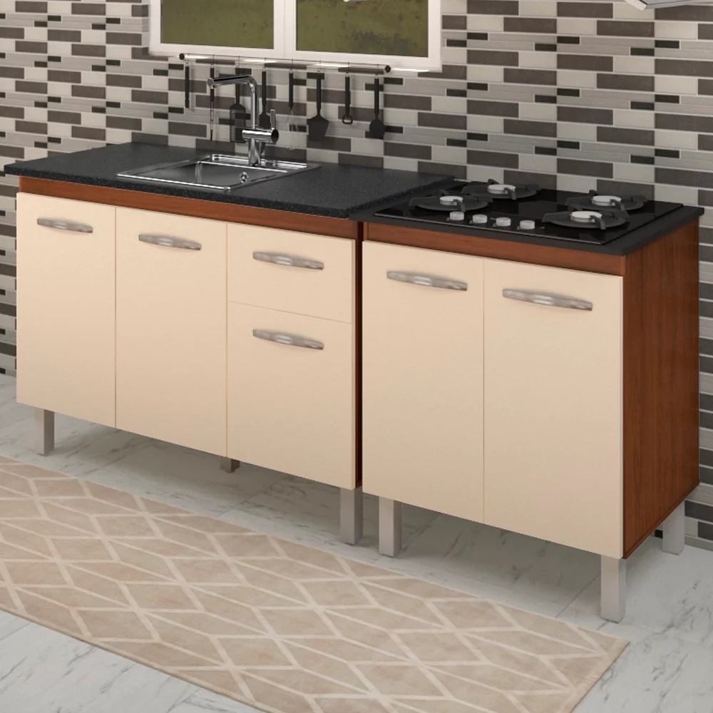 Balcao Pia 120cm e Cooktop 4 Bocas Savana Off White Mobbs