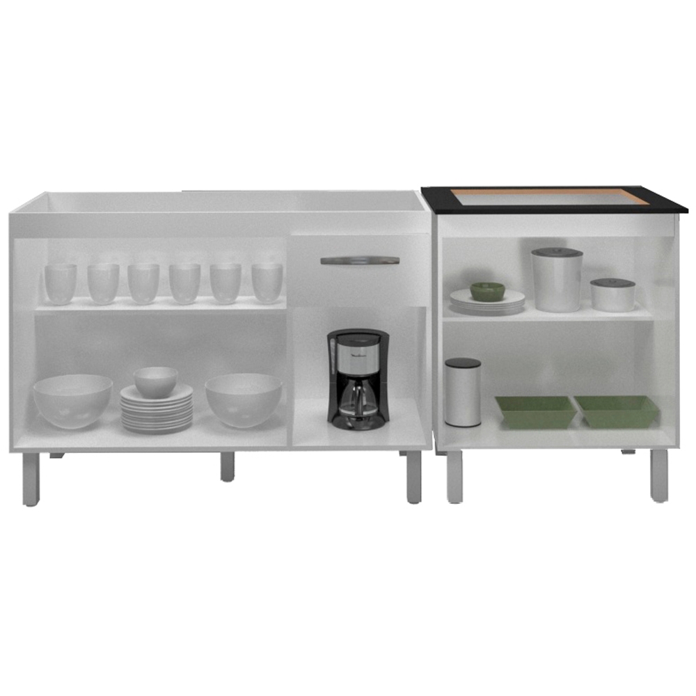 Balcao Pia 120cm e Cooktop 5 Bocas Branco Mobbs